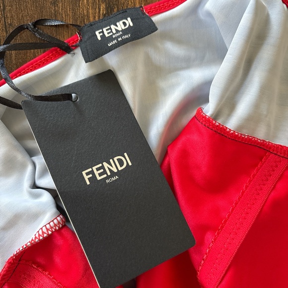 Fendi Brown and Red Patterned One-Piece Swimsuit - Picture 2 of 3